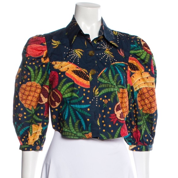 Farm Rio Tropical Fruit Print Puff sleeve shirt - Picture 1 of 3